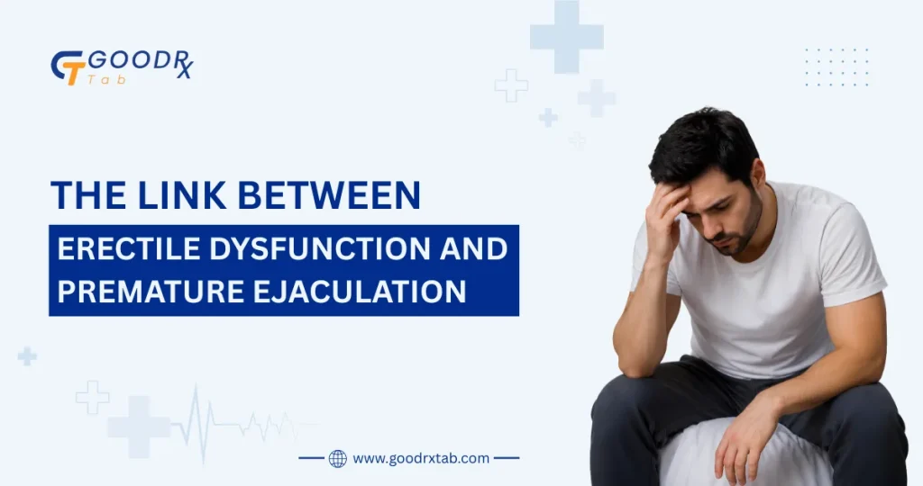 Medical illustration showing the connection between erectile dysfunction and premature ejaculation, highlighting male sexual health and treatment options.