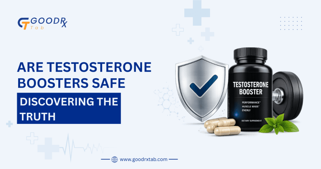 A man holding testosterone booster supplements while reviewing their safety, benefits, side effects, and ingredients.