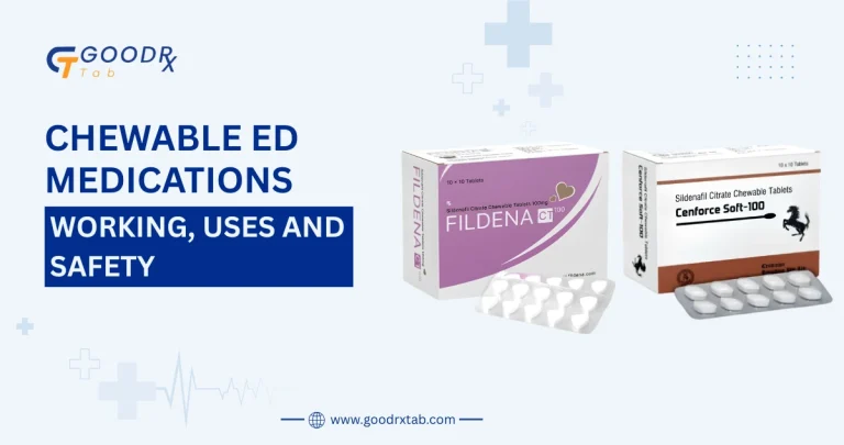 Chewable ED medications including sildenafil and tadalafil tablets with a healthcare comparison illustrating how chewable erectile dysfunction medicines work