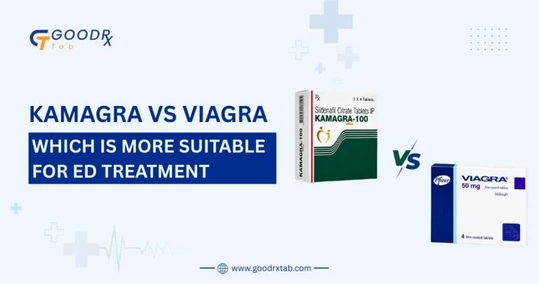 Kamagra and Viagra tablets displayed side by side with a healthcare comparison concept for erectile dysfunction treatment