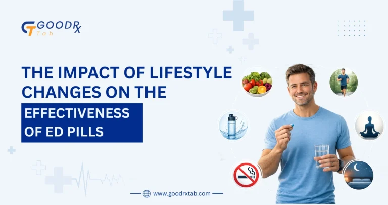 Healthy lifestyle habits including regular exercise, balanced nutrition, quality sleep, stress management, and weight control shown alongside ED pills to illustrate how lifestyle changes may improve erectile dysfunction treatment effectiveness.