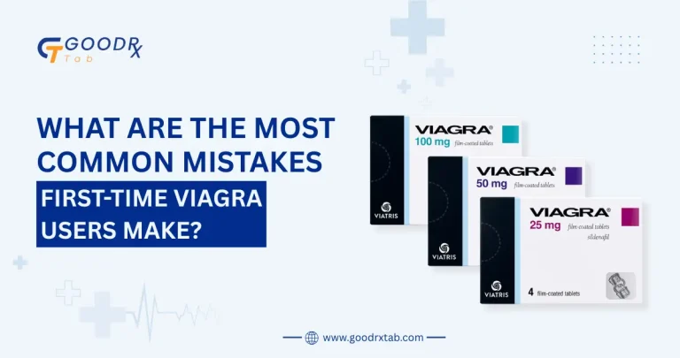 Professional medical illustration showing a first-time Viagra user reviewing common medication mistakes, including incorrect dosage, improper timing, alcohol use, and lack of medical guidance, promoting safe and responsible erectile dysfunction treatment.