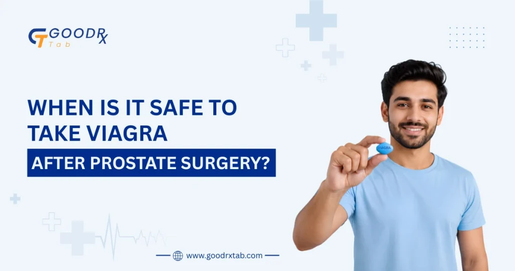 Medical illustration showing a male patient consulting a urologist about when it is safe to take Viagra after prostate surgery, highlighting post-prostatectomy recovery, erectile dysfunction rehabilitation, and doctor-guided treatment